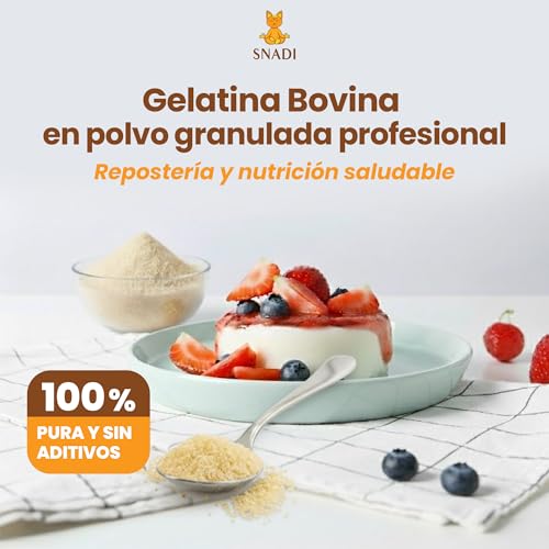 Miniatura 3 de Snadi Gelatina Bovina Polvo 1 Kg 100 Pura, Sin Sabor Y Calidad Profesional Rica Aminoácidos Precursores Colágeno Repostería, Postres Y Salsas Fácil Disolución Textura Perfecta