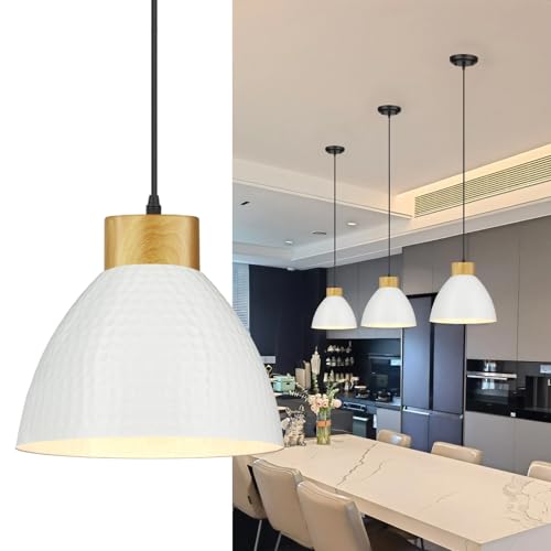 Image of Seruno X White Pendant Light Fitting with Metal Shade, 140CM Adjustable Cable, E27 Lamp Holer Light Pendant, Ceiling Lighting Fixtures for Kitchen
