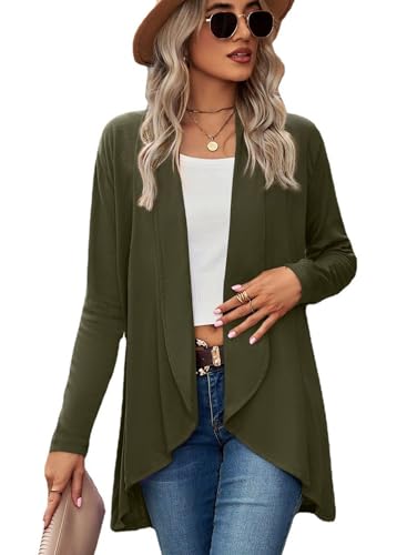 Famulily Women's Long Cardigans Lightweight Summer Cardigans Open Front Sweater Cardigan Outwear Coat (S,Army Green)