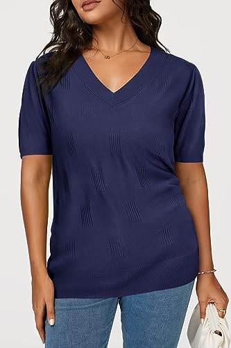 Image of Arach&Cloz Women's Lightweight Spring Summer Sweater Tops Casual Short Sleeve Blouses Shirts