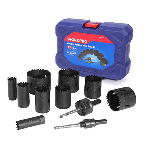 WORKPRO Hole Saw Kit, 11 Piece, Bi-Metal Hole Drills, High Speed Steel M42