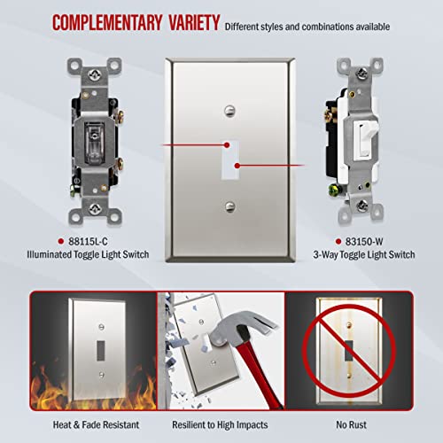 Image of ENERLITES Toggle Light Switch Metal Wall Plate, Stainless Steel Switch Cover, Corrosion Resistant, Mid-Size 1-Gang 4.88 inch x 3.11 inch, Stainless Steel 201, 7711M-PC, Polished Chrome