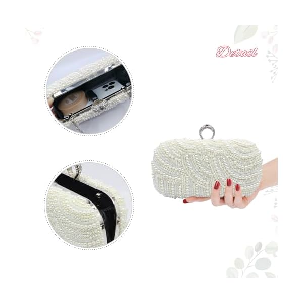 Aovtero Pearl Clutch Bag Bride Purse Women Wedding Prom Evening Bags Full Beaded Handbag with Chain - Image 6