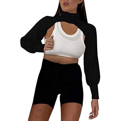Women Sexy Turtleneck Long Sleeve Crop Sweater Cut Out Open Front Crop Tops Backless Chic Cropped Jumper Cover