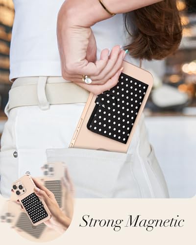 Image of Shorogyt for Magnetic Phone Wallet Compatible with Magsafe Card Holder - Luxury Slim Leather Mag Wallets for Women Fit 4 Cards, for iPhone 17 /16 /15 /14 /13 /12 Series for Apple RFID Magnet, Polka Dots