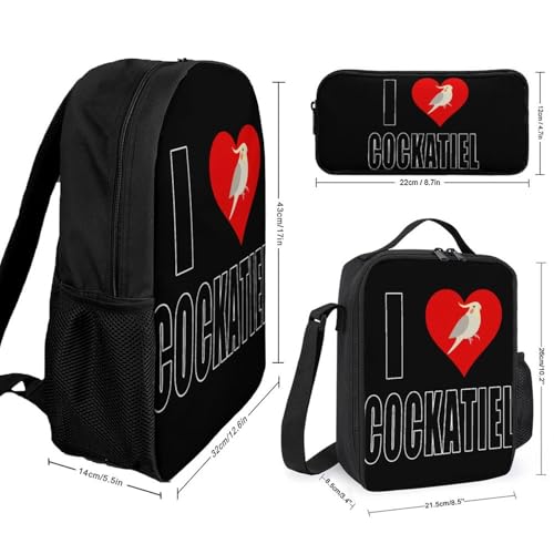 I Love Cockatiel Bird Large Travel Backpacks Carry on Backpack Weekender Bag with 2 Storage Pockets for Men And Women2