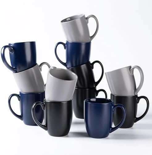 AmorArc 12 oz Coffee Mugs, Matte Coffee Cups with Large Handle for Man, Woman, Ceramic Coffee Mugs Set of 12 for Latte/Cappuccino/Cocoa/Milk, Dishwasher & Microwave Safe, Multi-Color