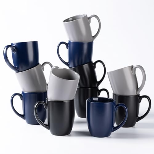 Set de 12 tazas de café de cerámica multicolor 12 oz miniatura 1