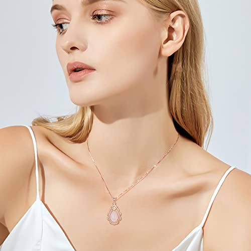 Jkr Natural Rose Quartz Necklace Sterling Silver 18K Rose Gold Plated Pink Crystal Pendant Necklace Jewelry Birthday Anniversary Christmas Graduation Gifts For Women Her Girls Lover Wife #TOP1