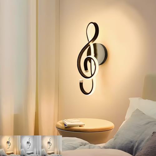 ZTWLEED 18W Aplique Pared Interior,Lámpara de Pared LED Moderna 3800K/6400K/4500K AC 220V Que Parece una Nota Musical,Lampara de Pared Diseño Negro para Dormitorio Sala de Estar Pasillo