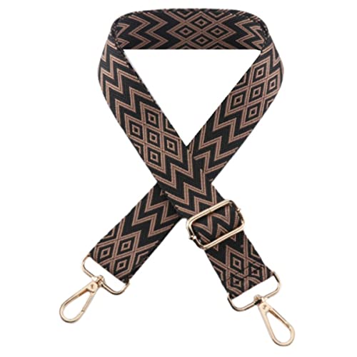 Image of 1pc Extendable Zigzags Jacquard Bag Strap with Clasps Geometric Webbing Belt for Shoulder Crossbag Messenger Bag Replacement (Brown Black)