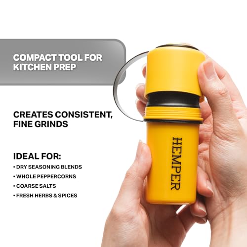Image of Hemper Keeper 3‑in‑1 Herb Grinder with Dual Storage Container - Smell‑Proof, Airtight & Water‑Resistant - Built‑In Removable Grinder, Dual Compartments for Flower & Ground - (Yellow & Black)