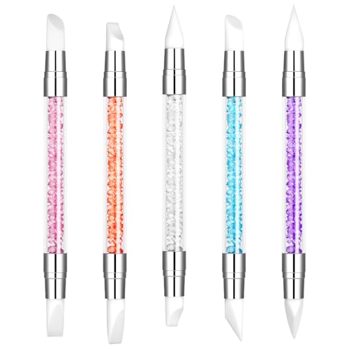 BUTBU Pinceau Nail Art Ongles, Pinceaux en Silicone Nail Art, 5 Pcs Sculpture Stylo Kit, Silicone Nail Art Sculpture Pen, Double Tête Pinceaux Nail Art Outils pour Design Peinture Manucure