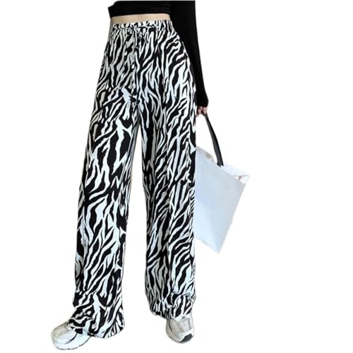 Zebra Print Pants for Women, Lightweight High Waist Draped Wide Leg Pants with Pockets, Casual Loose Fit Trousers