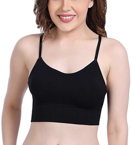 Cotton Sports Bras for Womens Cami Bra Wirefree Removable Pads Lightly Padded Free Size (Best for 28 to 34 Size,B Cup)