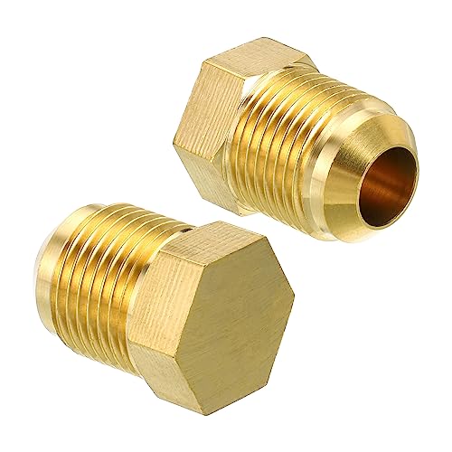 PATIKIL Male 1/2" Brass Seal Plug, 2 Pack SAE Flare Tube Fitting 45 Degree Hex Pipe Fittings for Air Conditioner Refrigeration