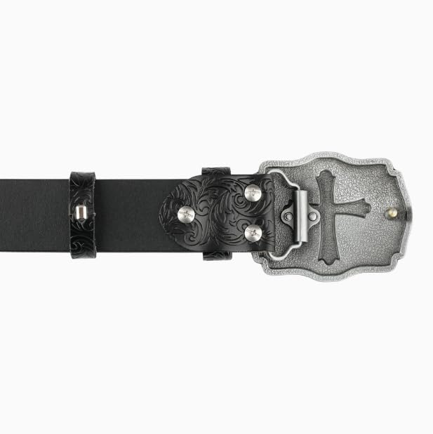 Punk Rock Leather Belt for Unisex Cross Embossed Metal Buckle Adjustable Genuine Leather Belt for Jeans Streetwear4