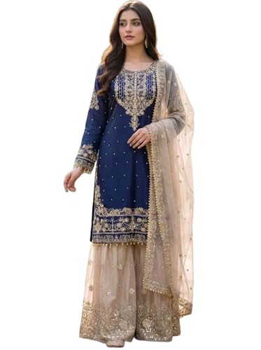 Embellished Embroidered Designer Heavy GMY Silk Top-Plazzo-Dupatt...