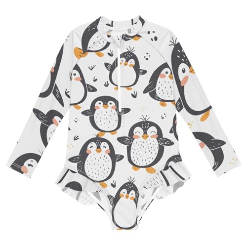 Girls One Piece Swimsuits Long Sleeve Swimsuit Zipper Bathing Suits Cute Penguin Animal