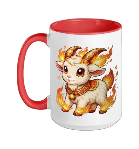 Year of Goat 2027 Lunar New Year Chinese New Year 2027 Ceramic Mug, Red/White, 15oz