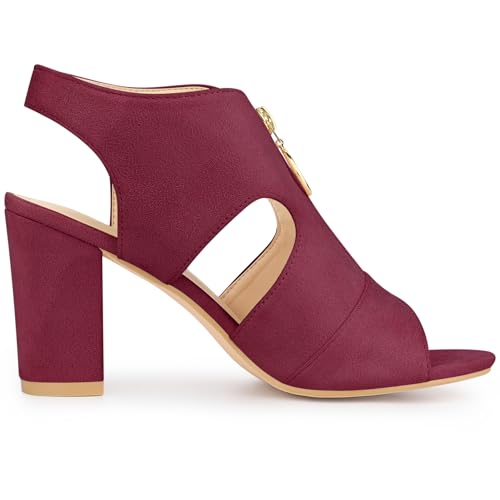 Allegra K Allegra K Women's Front Zipped Gladiator Chunky Heels Slingback Burgundy Sandals 8.5 M US