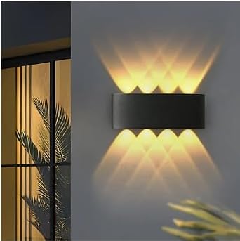 15W Dekoratif Çift Yönlü LED Duvar Apliği - 8 LED’li Modern Tasarım, Cata Kapri Dış ve İç Mekan Aydınlatma Lambası, (Siyah Kasa) (Amber Renk Işık) [Enerji Sınıfı F]