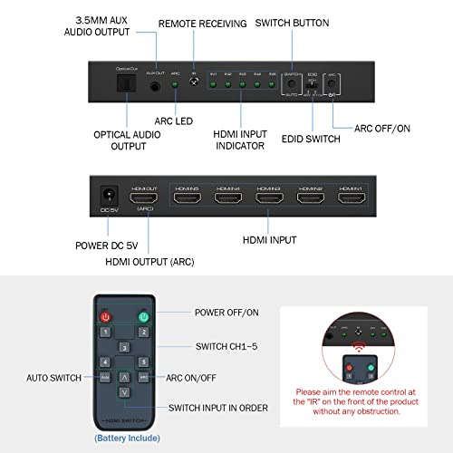 Avedio Links 1780 4K@60Hz Hdmi Switch 5X1 With Audio Extractor, Avedio Links 5 Port Hdmi Switcher thumb #6