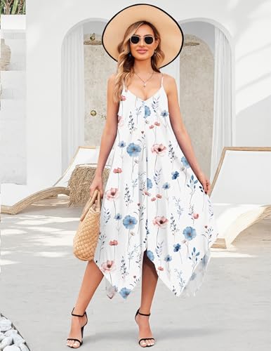 Image of Chigant Women's 2026 Summer Dress Casual Boho Sundress Spaghetti Strap Swimwear Cover Up Beach Flowy Midi Vacation Dresses