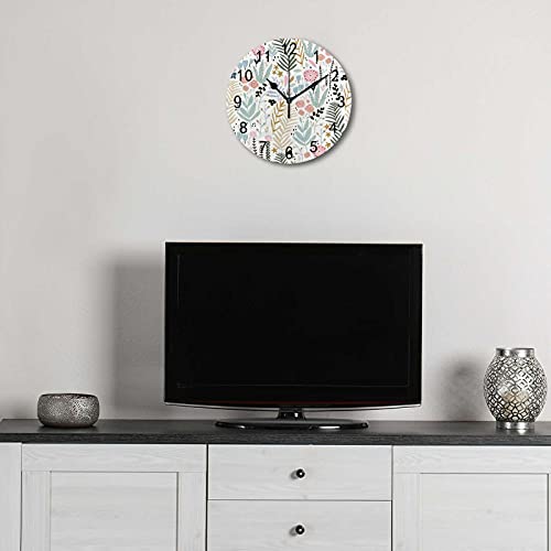 Hapuxt Wall Clock Pvc 9.8 Inch Doodle Flowers Branch Leaves Colorful Non Ticking Silent Round Battery Operated Home Decorative Kitchen Office Living Room Bedroom #TOP3