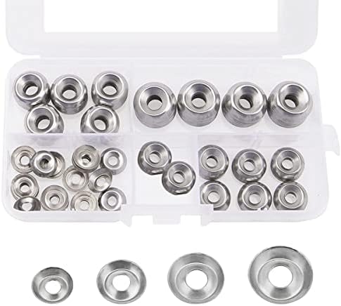 Beenlen 200 Pcs 304 Stainless Steel Finishing Cup Countersunk Washers Assortment Kit, Cup Countersunk Finish Washer Kit- #6#8#10#12