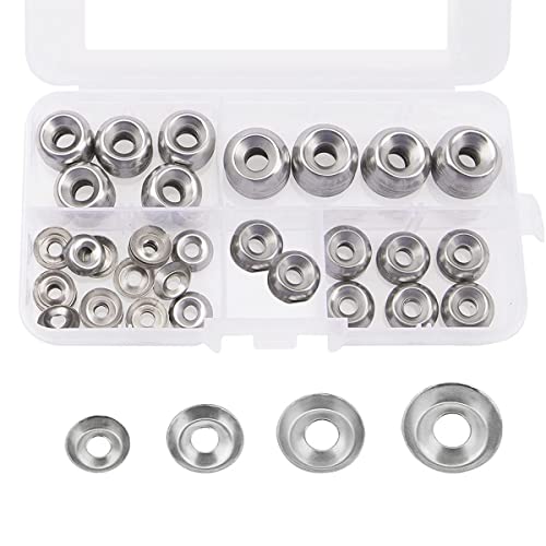 Beenlen 200 Pcs 304 Stainless Steel Finishing Cup Countersunk Washers Assortment Kit, Cup Countersunk Finish Washer Kit- #6#8#10#12 #TOP19