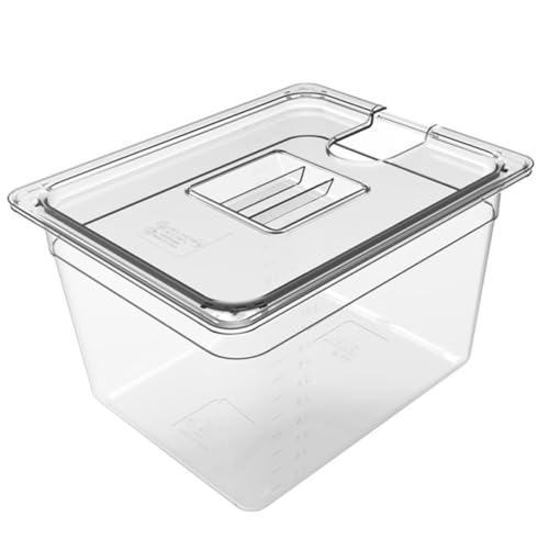 MLTUN MAKAN 低温調理 6L 11L 25L 大容量 蓋付き 透明 低温専用 角型 食品容器 真空調理 保存容器 目盛り付き (透明,26L水タンク+蓋)