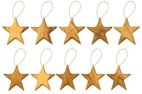 Handmade Olive Wood Star Ornaments (2.56"x2.76") - Rustic Eco-Friendly Christmas