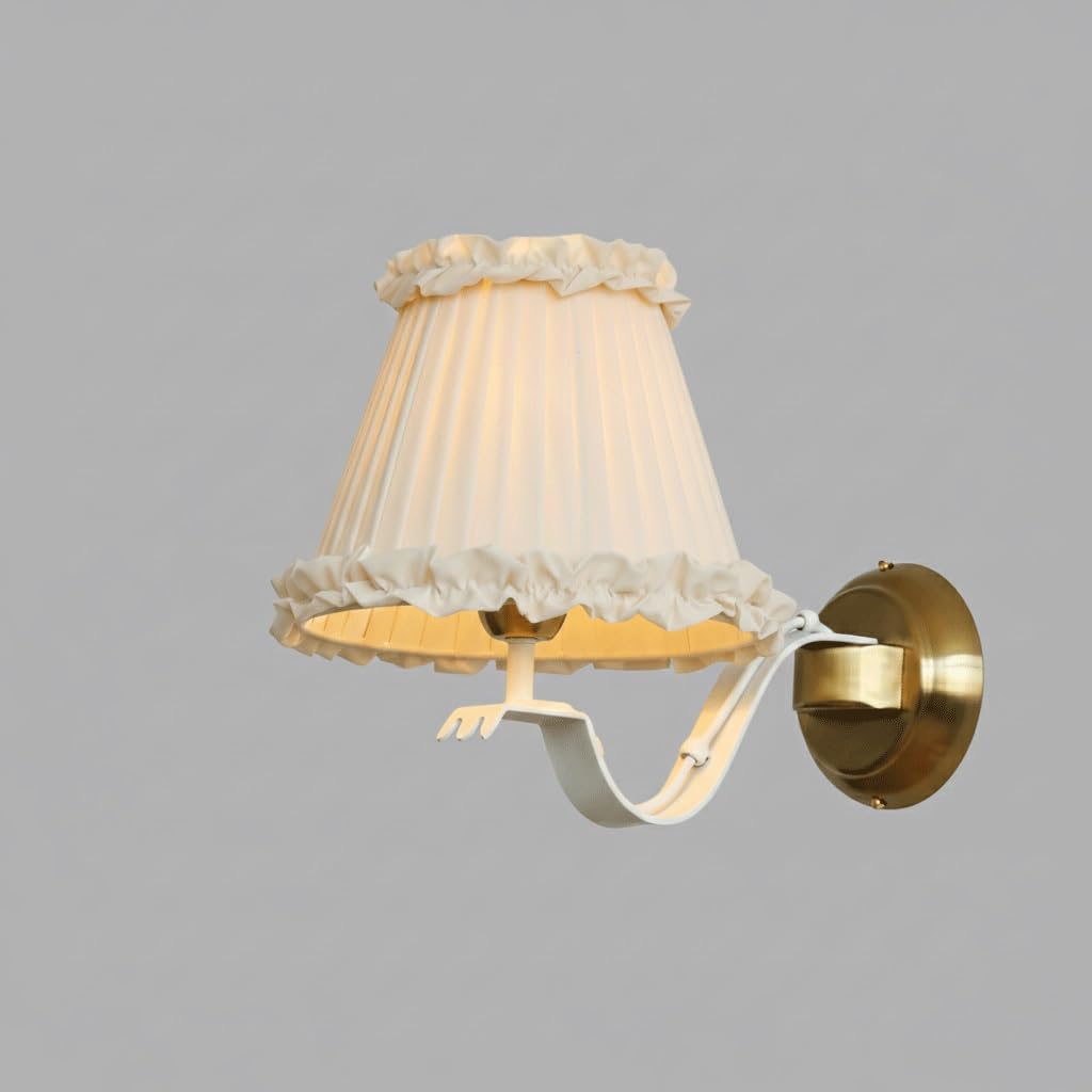 IvyLoutish Vintage French Iron Wall Sconce, Pleated Fabric Shade E27 Hardwired Wall Light Fixture, Elegant Accent Lamp for Bedroom, Living Room, Study, Bedside, Hallway, Cozy Ambient Lighting(Yellow)