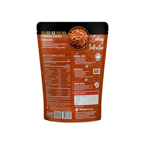Image of FzyEzy Freeze Dried Gajar Ka Halwa | Ready to Eat Indian Dessert | Traditional Carrot Halwa with Almonds & Pista | Preservative Free | Instant Sweet Dish | 120g