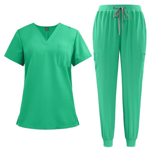 HSUAYEUD Médicale Unisexes Ensemble Haut et Pantalons Blouse Medicale Femme Homme Tenue Aide Soignante Professionnelle 2025 Confortable Uniforme Turquoise S