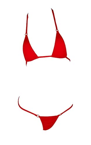 LinvMe Women's Extreme Sexy Hot Silk Micro Bikinis Set Mini Thong Swimwear - One Size - Red
