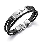 EDSG Personalized Mens Bracelet Custom Bracelets for Men Leather Engraved Bracelet Gift for Boyfriend Husband Dad Bestman Gift for Valentines Day Christmas, Birthday, Wedding, Anniversary, Father's Day