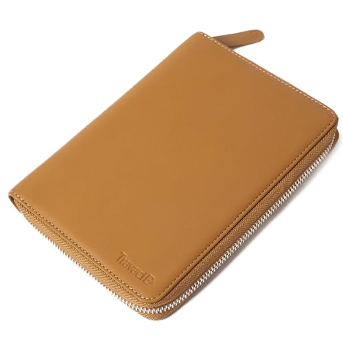Full Grain Leather Family Passport Holder for 4 Passports - RFID Passport Holder and Travel Document Organizer - Large Leather Travel Wallet for Families - Camel