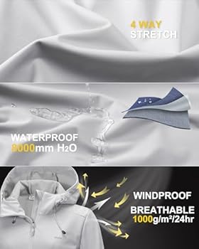 Regenjas voor dames, 33,000 ft (10058 m), waterdicht, outdoorjas, ademend, herfst, overgangsjas, lichte jas met capuchon, windbreaker voor wandelen, reizen, trekking, fietsen, lichtgrijs, 46