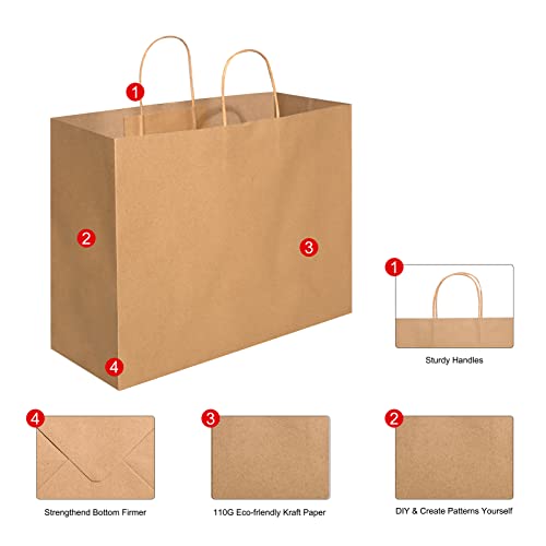Brothersbox Brown Paper Bags with Handles 100PCS Kraft Paper Bags with Handles Gift Bags Bulk, 16 * 6 * 12 Inch Large Paper Bags Kraft Bags for Birthday Party,Boutiques,Retail Stores,Wedding Bags - Thumbnail 4
