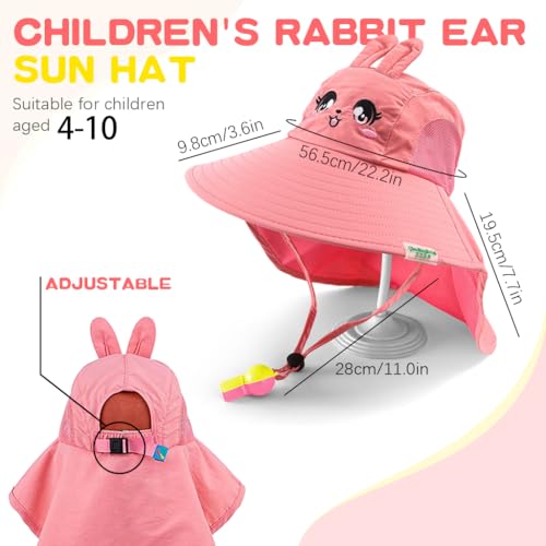 Image of SNOWIE SOFT Wide Brim Sun Hat for Kids Girls with Neck Flap Shawl, UPF 50+ Adjustable Chin Strap Sun Protection Hat for Girls 2-10 Years Old, Summer Breathable Sun Visor Hat Windproof Beach Hat