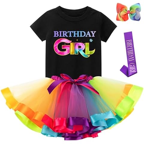 Birthday Girl Outfit - Birthday Girl Shirt, Tutu Dress, Birthday Girl Sash, Headband - Birthday Party Costume (Black, 4-5 Years) Cover