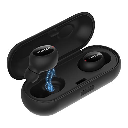 Bluetooth Earbuds, TILVIEW True Wireless Earbuds Bluetooth 5.0 Headphones 3D Deep Bass Stereo Sound TWS in-Ear Headset Mini Sweatproof Sport Earphones Battery Case, Built-in Mic Automatic Pair (Black)
