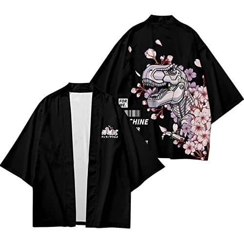 Image of DOSLAVIDA Men's Japanese Kimono Cardigan Suit Chinese Style Printed Jacket Pants Set Open Front Seven Sleeve Top & Shorts