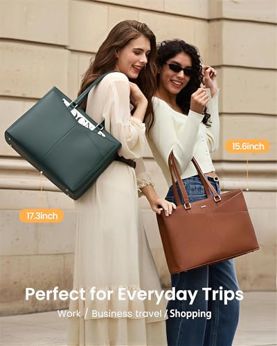 Image of LOVEVOOK Laptop Bag for Women 17.3 Inch Tote Bags Waterproof Leather Briefcase Computer Women Business Office Work Bag,Green