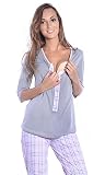 Mija - 3 in 1 Stillpyjama/Stillschlafanzug/Umstandspyjama/Pyjama 4054 (EU38 / M, Grau/Hellrosa)