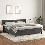KLYEON Cama Box Spring con colchón Terciopelo Gris Oscuro 160x200 cm,Cama King Size de Terciopelo con Respaldo Ajustable y Colchón de Muelles Ensacados Camas y somieres
