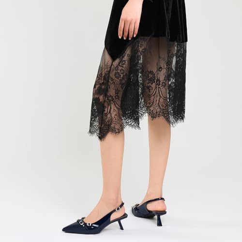 Image of Mostrin Kitten Heels for Women Pointed Toe Pumps Patent Leather Low Heel Slingback Heels with Buckle Dress Shoes for Dating Party Working