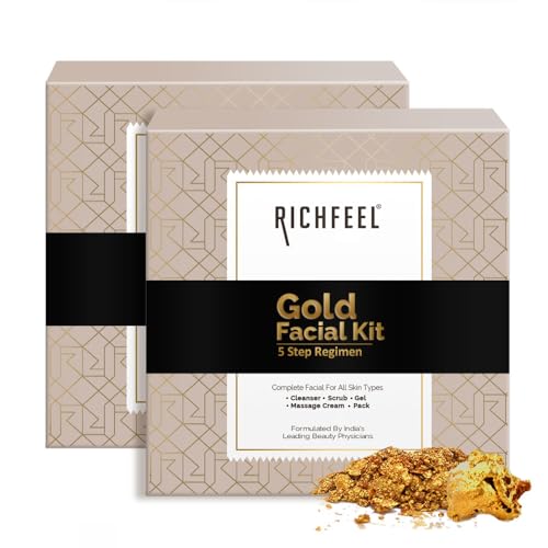Image of Richfeel Gold Facial Kit | Bright & Glowing Skin | Parlour Like Instant Glow With The Goodness Of Gold Foils| 30 g Pack of 2 Kit 5X6G Pack of 2